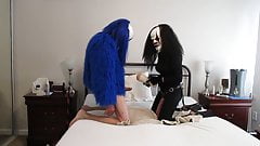 Clown making her clown finish in a flashlight…