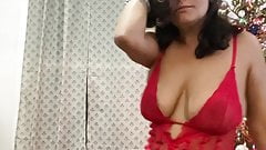 Anna maria mature Latina Christmas special in red lingerie 1
