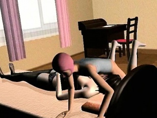 Geeky 3D hentai babe slurps hot cum