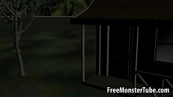 3D brunette babe sucking on an alien’s hard cock