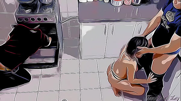 Esposa Caliente es Follada por su Hijastra mientras que su Marido Sordo esta Arreglando la Cocina al Lado y no escucha Cartoon Hentai Netorare