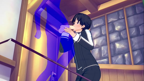 Sword Art Online Yaoi – Kirito Blowjob with cumshot in his mouth – Japanese Asian manga anime game porn gay