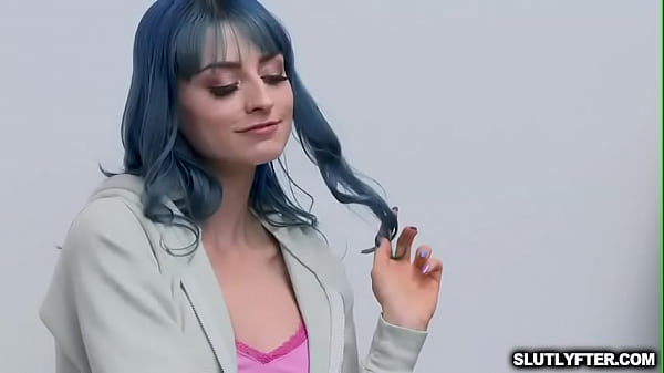 Young Blue Haired Girl Loves Sucking Big Cocks And Getting Fucked