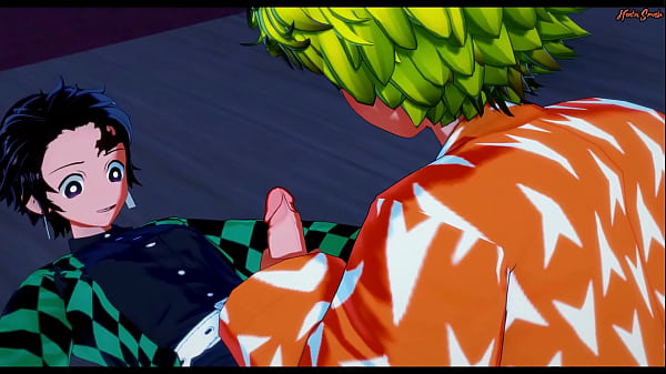 Zenitsu wraps his legs around Tanjiro and lets him cum in his ass – Demon Slayer Hentai.