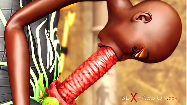 Anubis fucks hard a sexy slave ebony in an egyptian temple