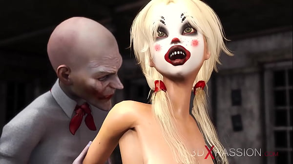 Joker bangs rough a cute sexy blonde in a clown mask in the abandoned room