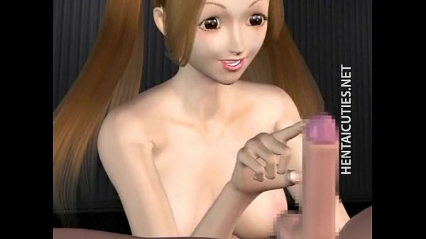 Pigtailed 3D anime girl play with dick
