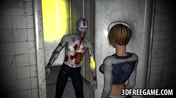 Short haired 3D blonde babe gets fucked by a zombie