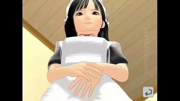 3D hentai maid licking a hard penis